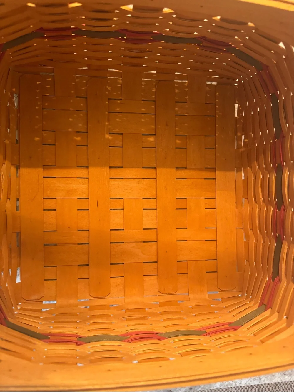 Longaberger Natural Woven Basket with Red and Green Accents